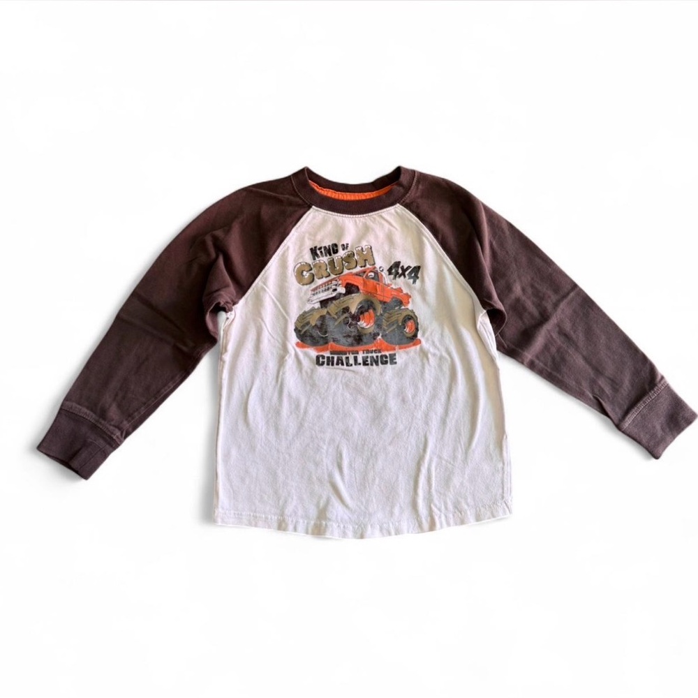 Jumping Beans Monster Truck Raglan Graphic Tee Boys 5/6 Medium Brown White